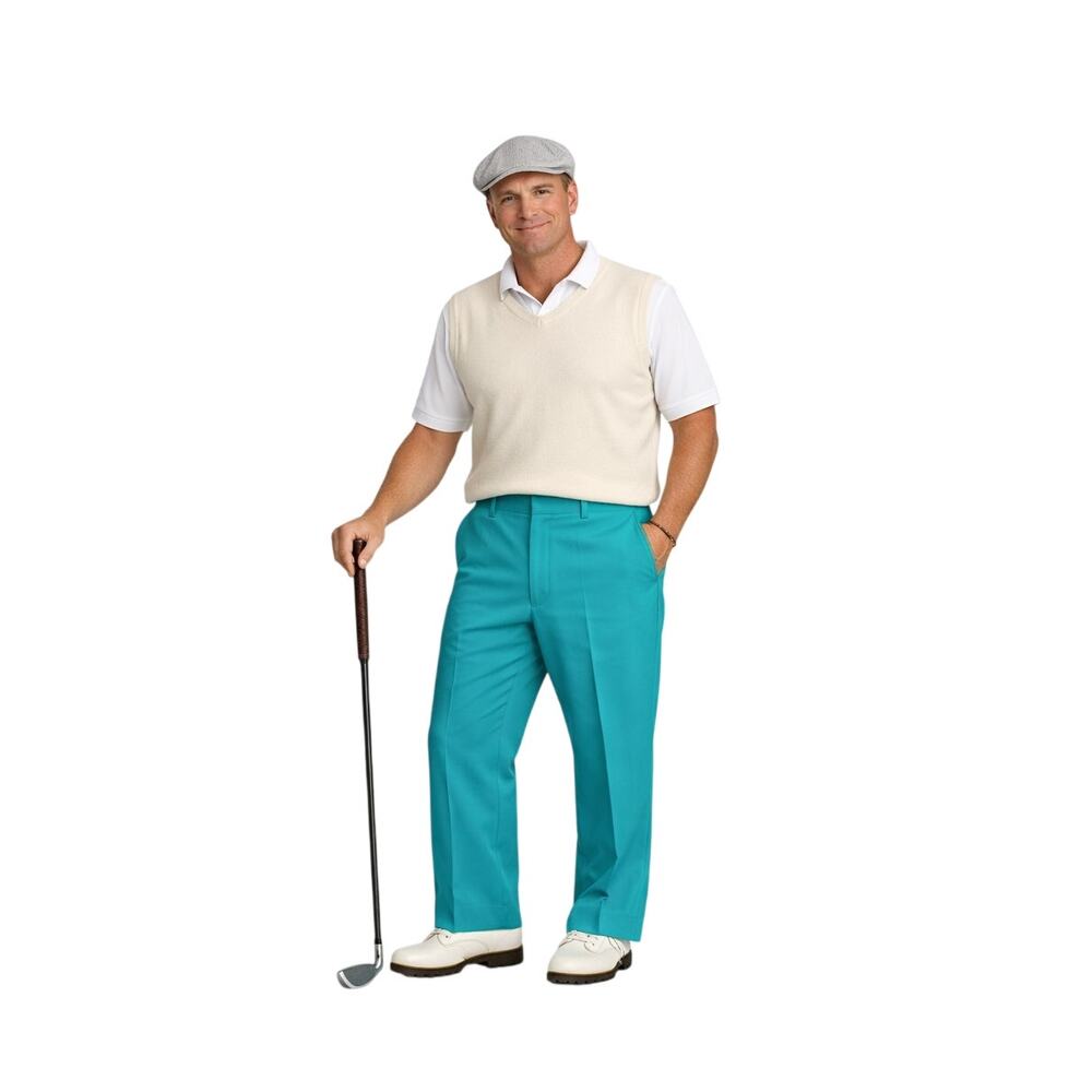 Aureus Mens 38 Turquoise Straight‑Leg Pants Y2K Golf Retro Surf‑Lounge Sport EUC